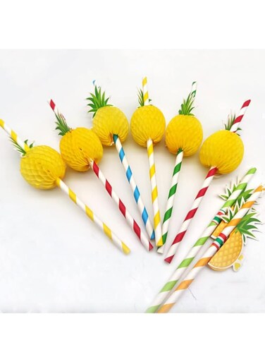 MAKINGTEC 50 Pieces Degradable Food Grade Paper Straws, 3D Pineapple Pattern Creative Straws Cutlery Juice Decoration Accessories for Theme Party Birthday Wedding Cafe Restaurant