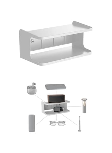 Azonee Wall Mounted Bedside Shelf Organizer - Small Double Tray Storage Shelf for Phone, Glasses, Keys, Alarm Clock, Remote Control, Adhesive/Screw Mount, Space-Saving Bedside Wall Storage Caddy