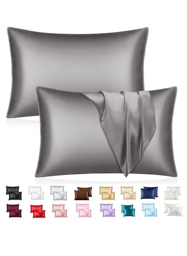 Silk Satin Pillowcase for Hair and Skin Queen - Dark Grey Silk Pillowcase 2 Pack 76L x 51W CM (20x30 Inches) - Satin Pillow Cases Set of 2 with Envelope Closure (Dark Grey)