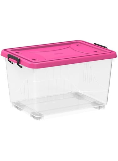 Cosmoplast 55L Clear Plastic Storage Box With Wheels &amp; Lockable Lid