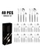 40-Piece Stainless Steel Knife Fork Spoon Full Set Silver for Home Office Restaurant Hotel Silver