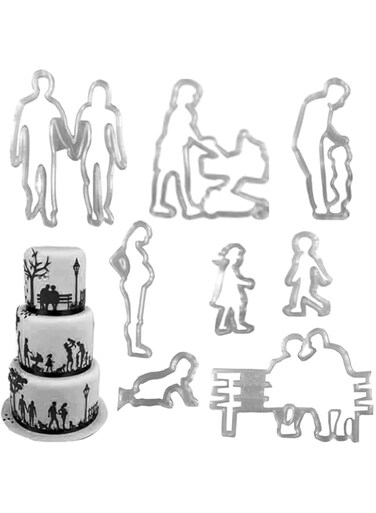 OHM Family Silhouette Cookie Cakes Pastry Decor Fondant Cutter Mold Plastic bakeware Tool 11 Pcs