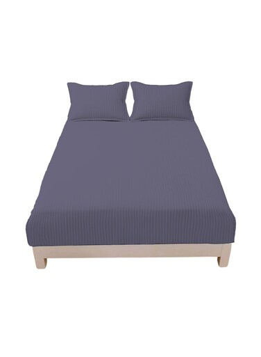Smart Fitted Bed Sheet Striped Cotton Bedsheet with Pillow Cover Dark Gray