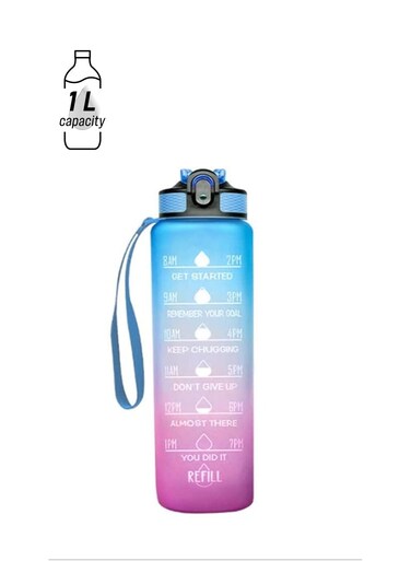 Giggles BrainGiggles Sports Water Bottle with Time Marker Leakproof BPA Free 1L 32 Oz Large Reusable Waterbottle - Blue/Pink