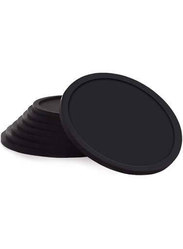 Ablieve Silicone Black Drink Coasters,for Coffee Mugs Cups, Prevent Furniture from Dirty Scratched in Home Kitchen Office Use(Set of 8 Pieces) 6243