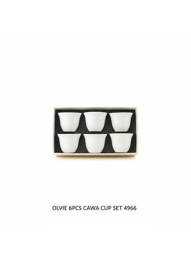 Olive 6-Piece Arabic Coffee Cup Set - Premium White Porcelain Cawa Cups, Plain white