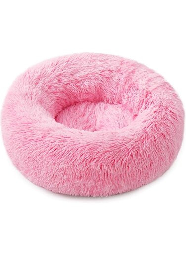 HALAMODO Calming Donut Dog Bed Cat Bed, Anti-Anxiety Donut Dog Cuddler Bed, Machine Washable Cuddler Pet Bed for Small Medium Large Extra Large Dogs (Rose Red)