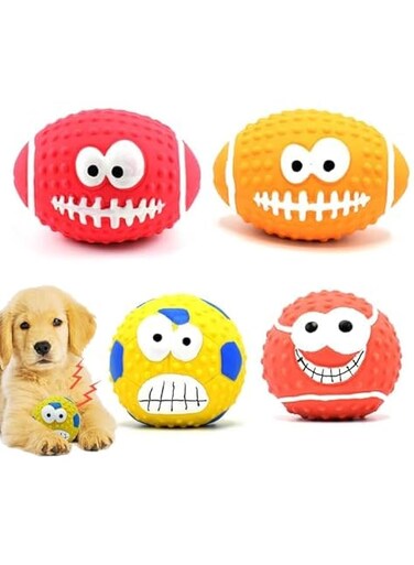 ALMEKAQUZ Squeaky Dog Ball,Latex Rubber Dog Squeak Toys,Small Dog Toys Balls,Latex Dog Toys,Soft Bouncy Fetch Balls for Medium Small Pets Interactive Play,Chew Sound Fetch Play Squeaky Balls,4 Pack