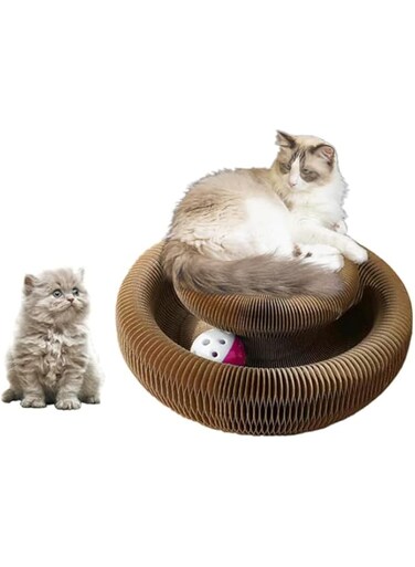 Magic Organ Foldable Cat Scratching Board, Grinding Scratch Pad with Toy Kring Ball, Durable Recyclable Interactive Cat Scratcher