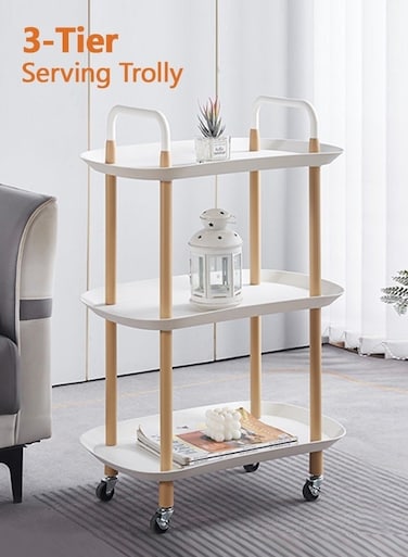 Cart, 3 Tier Utility Cart Mobile Storage Shelves Rolling Kitchen Cart with Handle and Wheels Multifunctional Storage Trolley Cart for Bathroom Living Room Office (3 Tier, BC666-white)