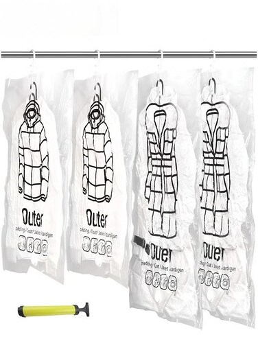 Hanging Closet Organizer,4-Pack Hanging Vacuum Space Saver Bag With Hangers,Vacuum Seal Storage Bag With Suction Pump,Space Bags Vacuum For Sweater,Coat,Suit