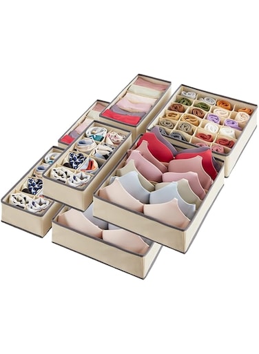 U-HOOME 8 Packs Drawer Organizers for Clothing, 90 Cells Foldable Closet Organizer Drawer Soft Fabric Dresser Drawer Divider Bins, Underwear Drawer Organizer Bins for Baby Clothes, Bras, Socks