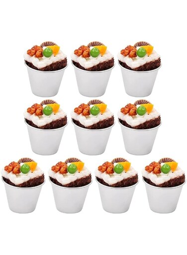 JZS Pudding Cup Mold, 10 Pcs Individual Molds Egg Tart Molds Reusable Pudding Molds Cups Chocolate Molten Pans Aluminum Cupcake Cake Cookie Pudding Mold(Round)
