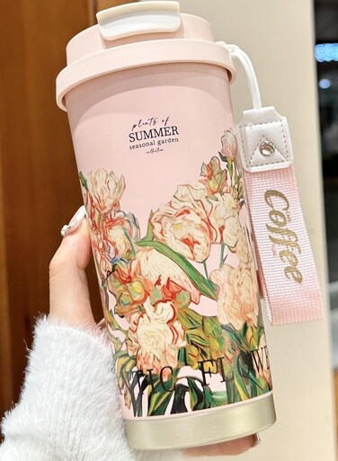 Premium Stainless Steel Flower Tumbler Travel/Coffee Mug Vacuum Insulated Food Grade Leak Proof Perfect for Travel &amp; Everyday Use Office Gym Home 12 Hours Hot Cold BPA Free 500ml Orange