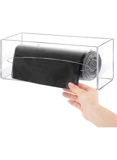 Acrylic Trash Bag Dispenser Roll Holder Garbage Plastic Bag Holder Dispenser Wall Mount Single Side Loaded Storage Box Organizer for Kitchen Grocery Shops(10 x 4 x 4 Inch)