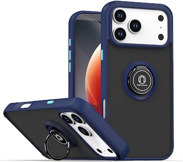 Case for IPhone 17 Pro Max Case Cover Metal Ring Holder Grip Kickstand Car Magnetic Mount Shockproof Matte Hard Back Bumper Case for IPhone 17 Pro Max 5G 2025 Blue
