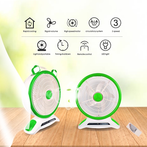STARGOLD 14 Inch Rechargeable Table Fan With Remote Control And SMD LED Light, 3 Speed 40W Copper Motor For Home Office Bedroom, SG-4048
