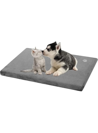 EMPSIGN Dog Bed (61 * 41 * 5.8cm), Dog Bed for Crate, Pets Mattress Reversible (Cool &amp; Warm), Water proof Liner, Removable Machine Washable Cover, Firm Support Pet Crate Mat for Dogs up to 10kg, Grey