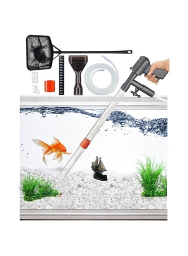 QZQ Aquarium Gravel Cleaner [2023 Edition] Vacuum Fish Tank Vacuum Cleaner Tools for Aquarium Water Changer with Aquarium Thermometers Fish Net kit Use for Fish Tank Cleaning Gravel and Sand