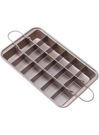 TOMVAES 18 Cavity Brownie Pan, Non-Stick Baking Tray with Dividers, High Carbon Steel Cake Pan, Slice Solutions Cake Bakeware, Square Baking Pan with Built-in Slicer, 31 * 20 * 4cm