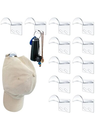 sddjqy Hat Rack for Baseball Caps,Adhesive Hat Hooks for Wall, Minimalist Hat Rack Design,No Drilling Hat Organizer Cowboy Hat Holder,Strong Hold Hat Hangers,Strong Hat Hanger (12, Clear)