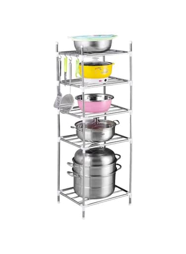 XIUWOO Kitchen Storage Cart,5 LAYER Tier Stainless Steel Kitchen Storage Rack,Microwave Oven, Kitchen Utensils Storage Rack,Aluminium Household Storage Rack Shelf for Living Room/Kitchen/Bathroom