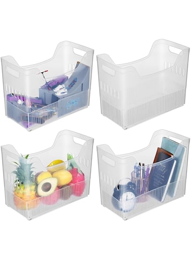 2 Pcs Freezer Organizer Bins, With Wheel Plastic Organizer Bins Tall Narrow Kitchen Organization Pantry Organizer Snack Storage Containers fit for Office Refrigerator (10 x 13.3 x 6.7 Inch)