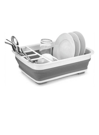 Storage Collapsible Dish Rack And Drainer With Cutlery Holder Grey