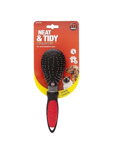 Mikki Dog, Cat Combi Brush Removes Knots, Tangles -2 Sided -Nylon And Ball Pin For Small To Medium Pet, Clear