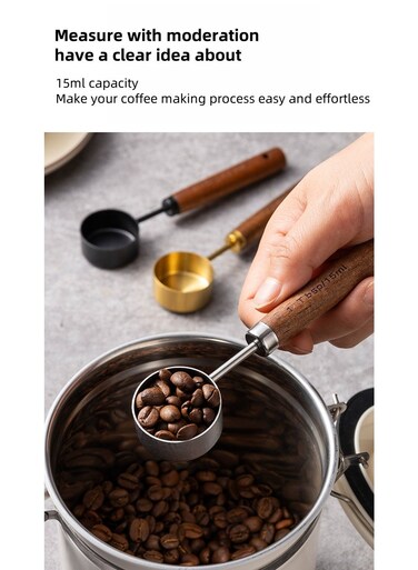 steel coffee powder measuring spoon, quantitative measurement of 15ML grams, milk powder spoon, measuring spoon, walnut handle coffee bean spoon&iuml;&frac14;&circ;Silver&iuml;&frac14;&permil;