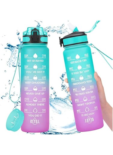 AMERTEER Water Bottle   32oz Motivational Water Bottle with Time Markers &amp; Straw &ndash; Leakproof Tritan Plastic, 1L Sports Water Bottle for Gym, School, Outdoor, and Daily Hydration