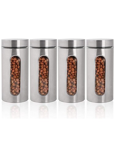 Stainless Steel Food Storage Canister Sets,Set of 4 Airtight Sugar Coffee Tea Candy Storage Jars 1300ml