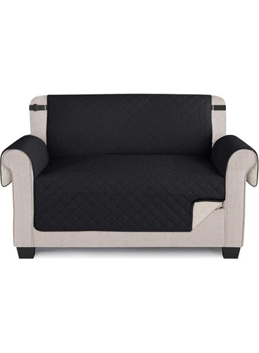 DOOKOO Reversible Washable Chair Covers Sofa Cover for Living Room 2 Seater Sofa Slipcover from Pets, Checked Pattern Thick Quilted with Elastic Strap (Black,130&times;196CM)