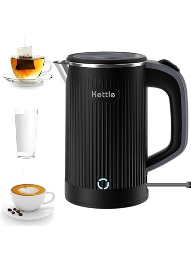 Electric Kettle Portable Travel Hot Water Tea Boiler 304 Stainless Steel 0.8L, Mini Electric Coffee Kettle with Auto Shut-Off &amp; Boil Dry Protection, BPA-Free,Cordless Base &amp; LED Indicator (Black)