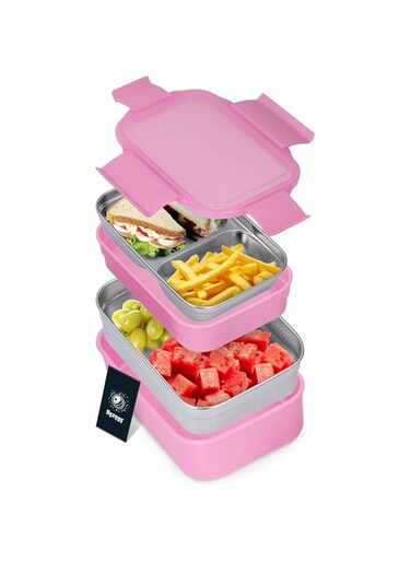 Syzygy Bento Lunch Box for Kids &amp; Adults &ndash; 1300ml Eco-Friendly Stainless Steel Lunch Box with 20cm Spoon &amp; Fork, Leakproof Food Container, Ideal for Work, School, Travel, and Meal Prep (Pink)