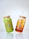 Set of 2 - 550 ML Borosilicate Evil Eye Themed Sipper Glasses with Bamboo Lids &amp; Glass Straws