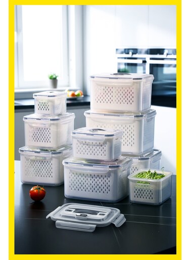 Creation 9PCS/Set - 35 Piece - YAH Smart Kitchen Storage Boxes - Airtight, Microwave &amp; Freezer Safe   Fridge &amp; Pantry Organizers   Durable Containers with 9 Draining Baskets &amp; Dividers   For Kitchen, Food &amp; Vegetables.