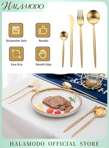 4-Piece Gold Flatware Set Elegant Stainless Steel Cutlery Set with Mirror Polished Design Compact Tableware for Home Restaurant Perfect Gift for Weddings Anniversaries and Special Occasions