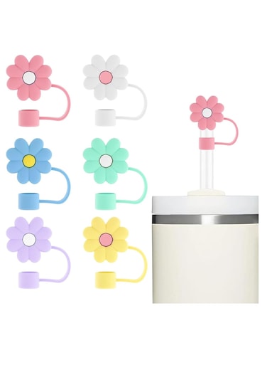 6 Pcs Reusable Silicone Straw Cover Cap for Stanley Cup Cute Color Flower Straw Lid
