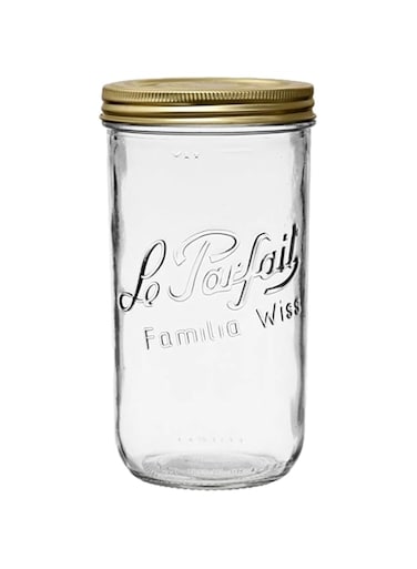 Le Parfait Familia Wiss Terrine Wide Mouth French Glass Jar w/Airtight 2-Piece System Gold Lids   Ideal for Canning, Food Storage, Meal Prep, Cake Jar &amp; DIY Crafts  48oz Quart/Half (Single Jar) 1.5L
