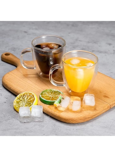 Victoria Bella Double Wall Glass Coffee Tea Mug 8oz. Clear Glass Coffee Cup with Handle. Insulated Coffee Glass. Cappuccino, Tea Cup, Latte , Beverage Glasses. Set of 2