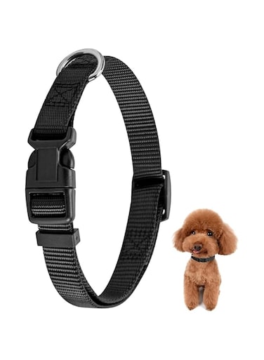 Reflective Dog Collar and Leash Set, Adjustable with Quick Release Buckle, Double Handle Training Lead, Black (Large)