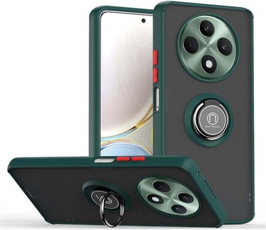 Case for Oppo Reno12 F Case Cover Metal Ring Holder Grip Kickstand Car Magnetic Mount Shockproof Matte Hard Back Bumper Case for Oppo Reno 12F (Green)