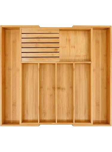 ANTOLE Bamboo Kitchen Drawer Organizer,ANTOLE Expandable Cutlery Tray Utensils Holder, Wood Drawer Dividers Organizer for Silverware, Flatware, Knives in Kitchen, Bedroom, Living Room (Yellow)