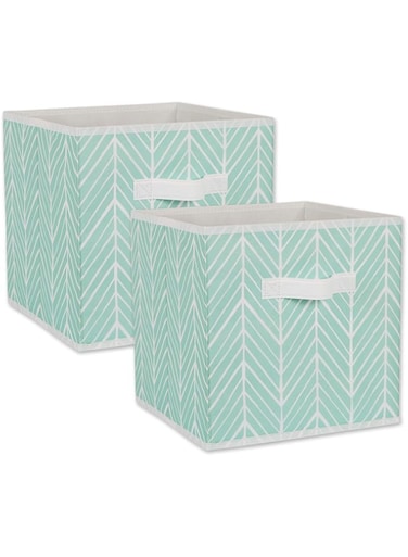 DII Non Woven Storage Collection Polyester Herringbone Bin,Small Set of 2, Aqua 2 Piece
