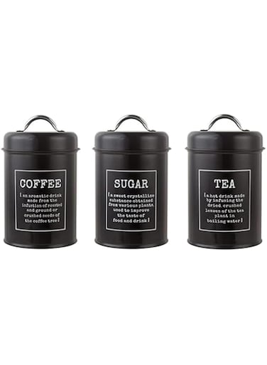 TOMVAES 3-Piece Vintage Airtight Kitchen Containers Decorations with Lids Portable Coffee Tea Sugar Set Metal Canister Can Pot Decorative Kitchen Canister Jars Food Storage(black)