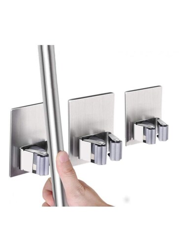 3-Pieces Self Adhesive Wall Mounted Mop Holder for Home, Kitchen, Garage Storage