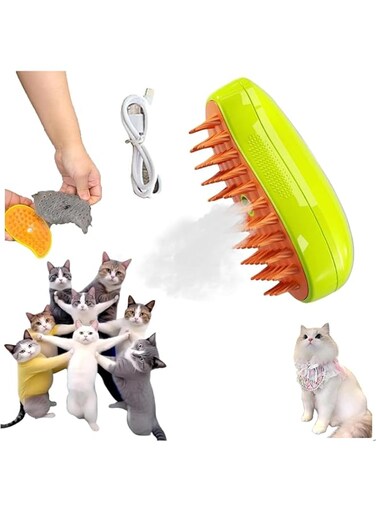 Steamy Cat Brush - 3 In1 Cat Steam Brush,Cat Spray Massage Comb,Pet Hair Cleaner Brush,Rechargeable Cat Slicker Brush With Liquid Inlet,Eliminate Flying Hair And Tangled Hair (Green)Pet cleaning brush