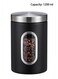 Stainless Steel Food Storage Jar With Visible Window,1200ML Coffee Canister , Kitchen Storage Container For Coffee Beans Sugar Tea Spices Flour Cereal,Food Fresh Keeping Can,Black,1 Piece
