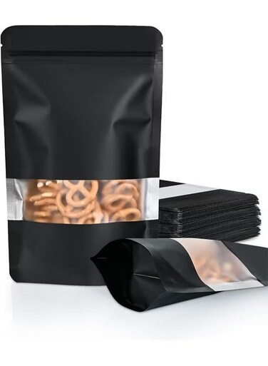 50Pcs Reusable Stand Up Bags,With Window,Zip Lock Food Storage Bags For Packaging Products,Sealable,15x22cm